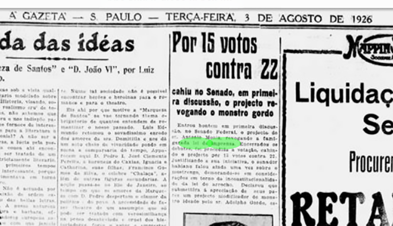 H&aacute; 100 anos, o Senado mantinha lei que punia a imprensa e limitava cr&iacute;ticas